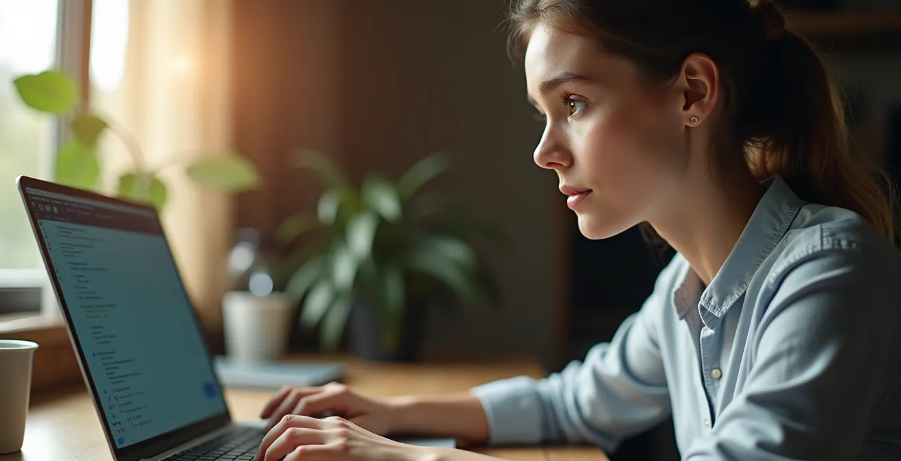 A visual metaphor showing a person's focused face, with one side brightly lit representing narrow skill improvement from brain training, and the other in shadow, representing limited transfer to real-world skills.