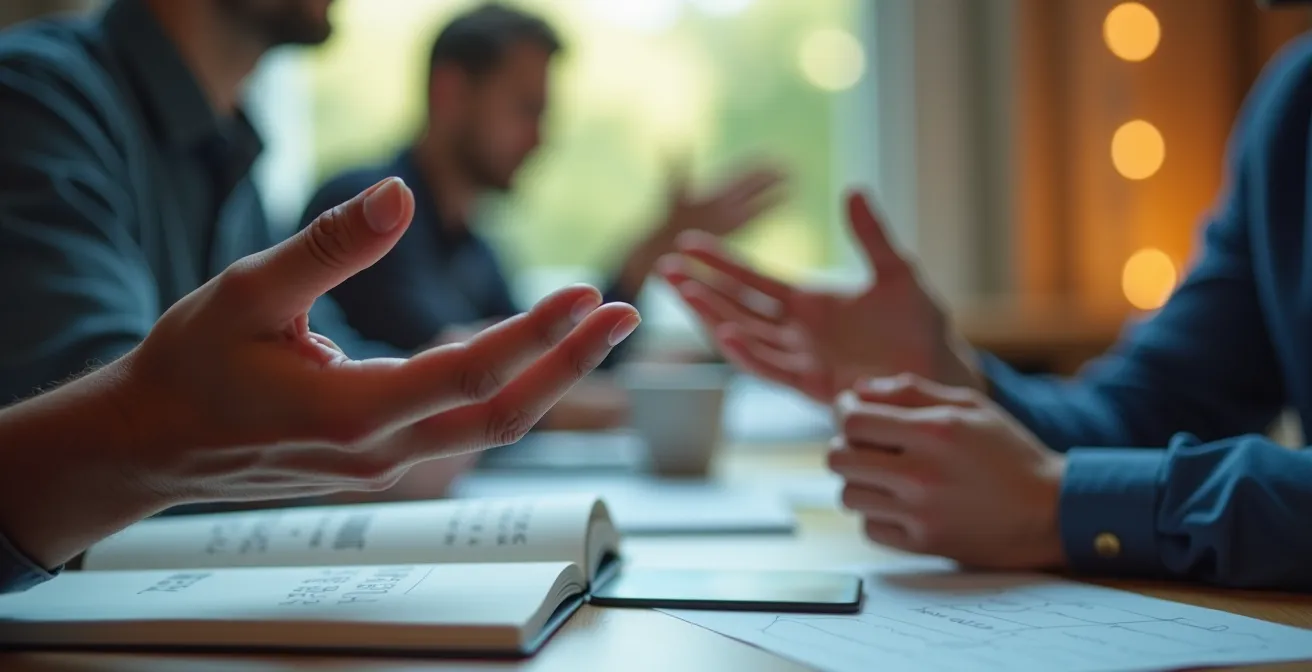 Professional giving thoughtful feedback during video call setup