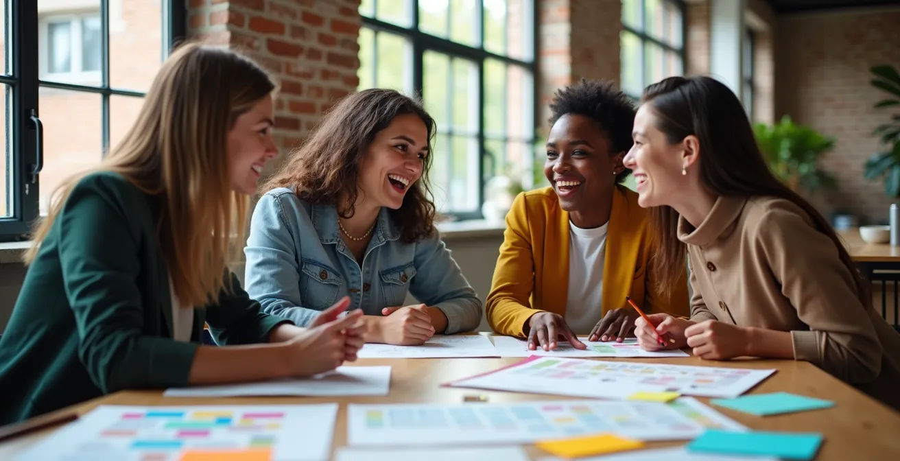 Creative professionals collaborating around abstract visual concepts