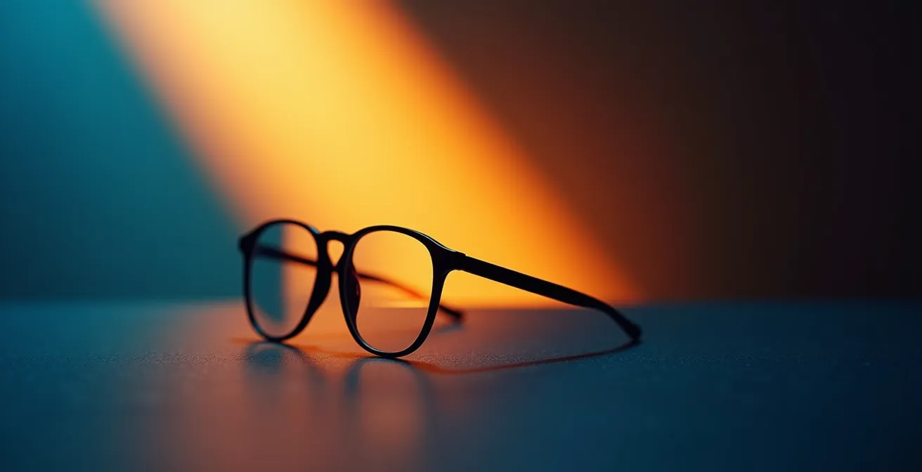 Executive testing blue light exposure effects in evening home office