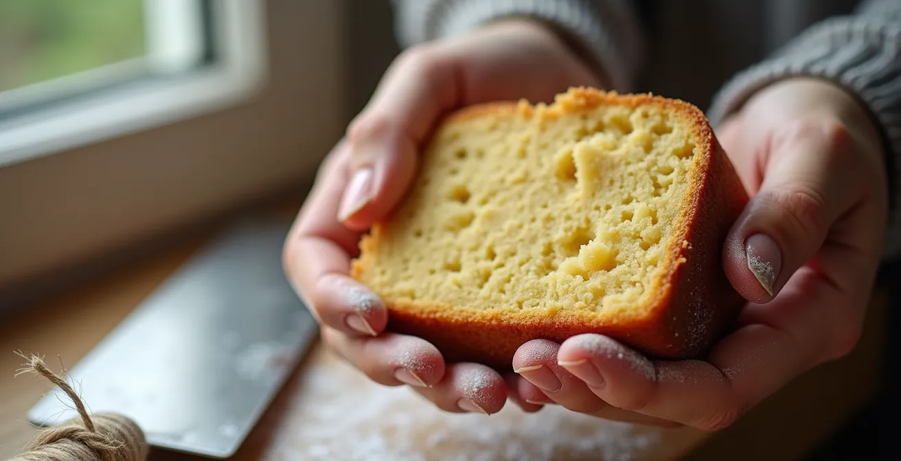 Cross-section of a perfectly baked gluten-free cake showing ideal crumb structure