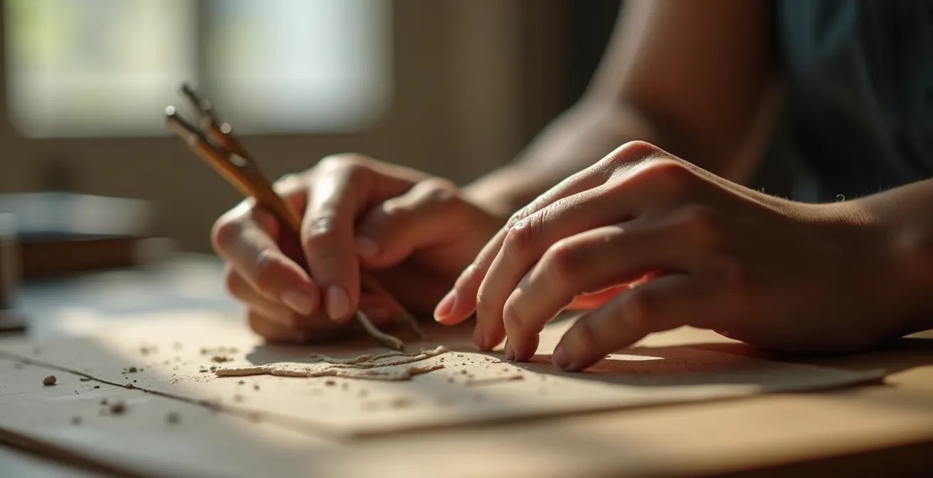 Close-up of hands making sculpting gestures in mid-air with soft natural lighting