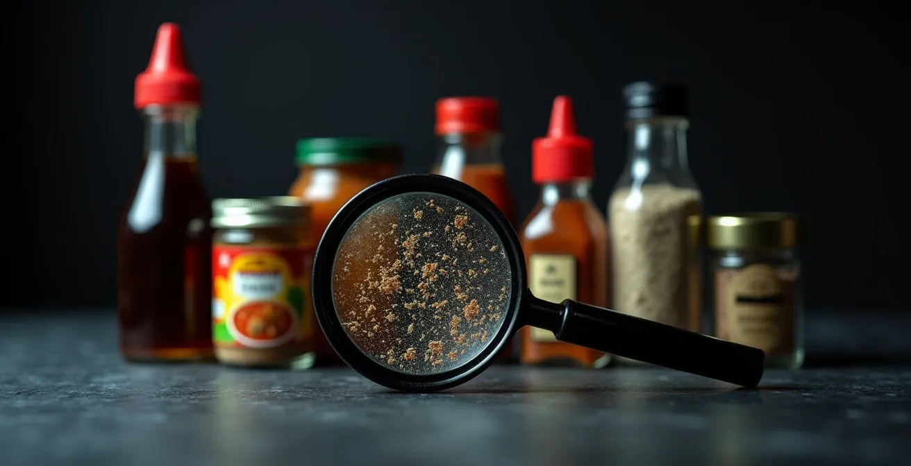 Common pantry items that secretly contain gluten arranged on a kitchen counter