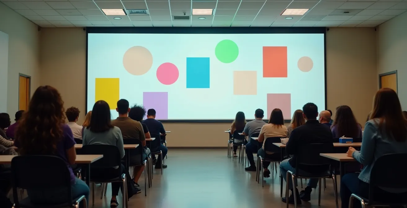 Split composition showing parents attending PTA meeting both virtually and in person