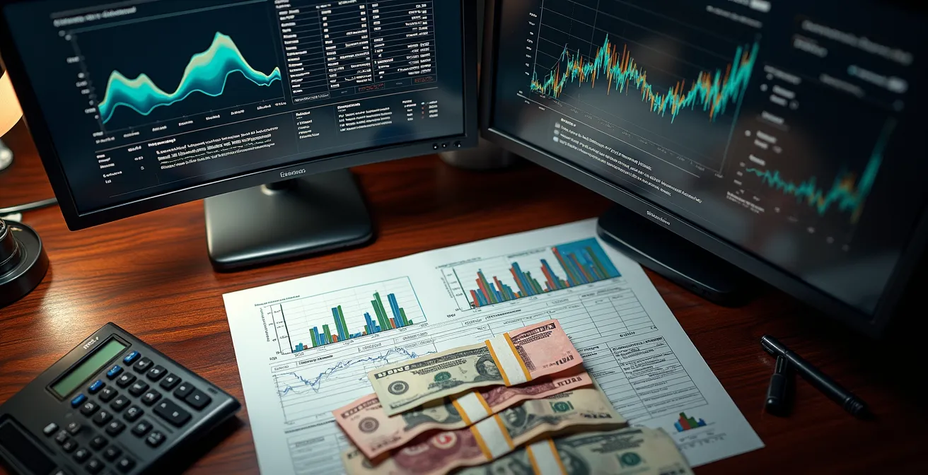 Professional workspace with international tax forms displayed on multiple surfaces