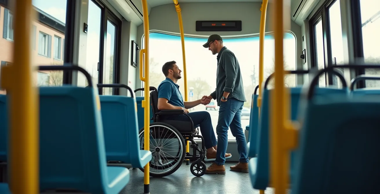Spacious shuttle interior showing wheelchair accessibility features and flexible seating arrangements